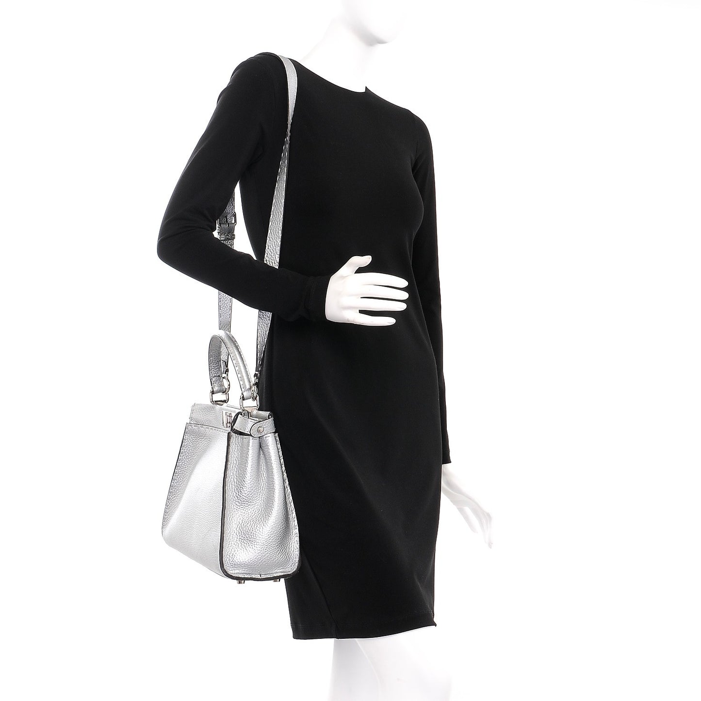 Cuoio Romano Lux Selleria Medium Peekaboo Iconic Satchel Argento