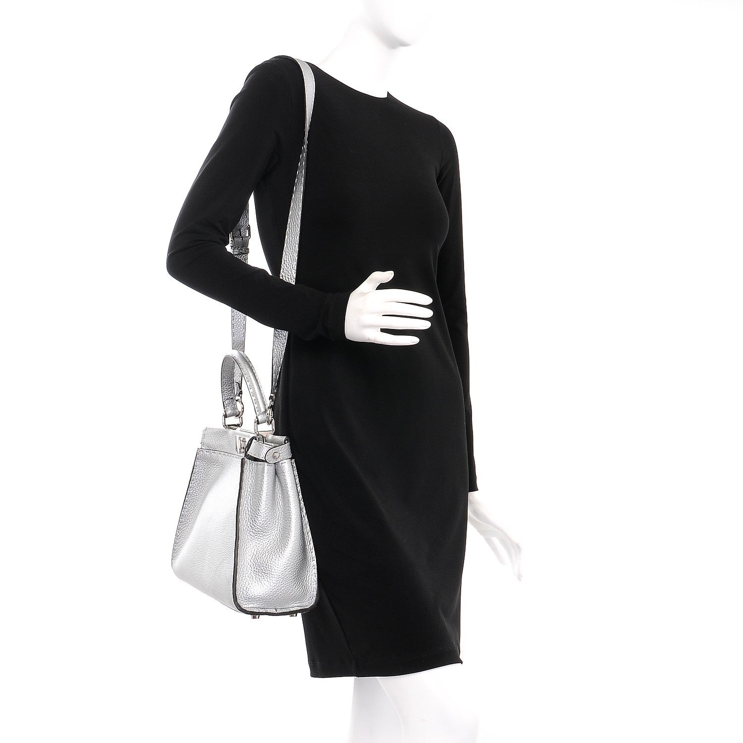Fendi Cuoio Romano Lux Selleria Medium Peekaboo Iconic Satchel Argento 2 of 10