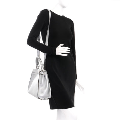 Fendi Cuoio Romano Lux Selleria Medium Peekaboo Iconic Satchel Argento 2 of 10