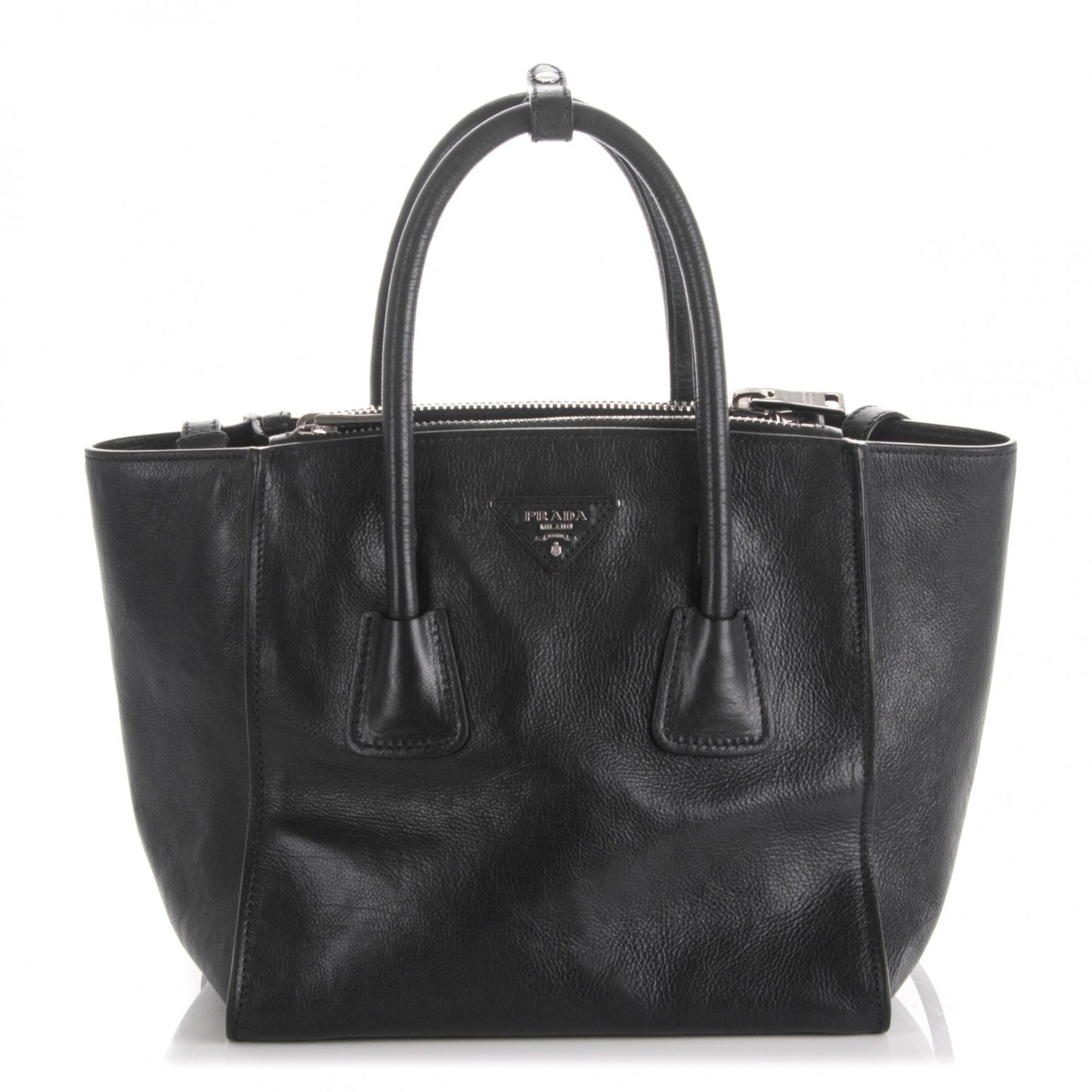 Glace Calf Small Twin Pocket Tote Nero Black