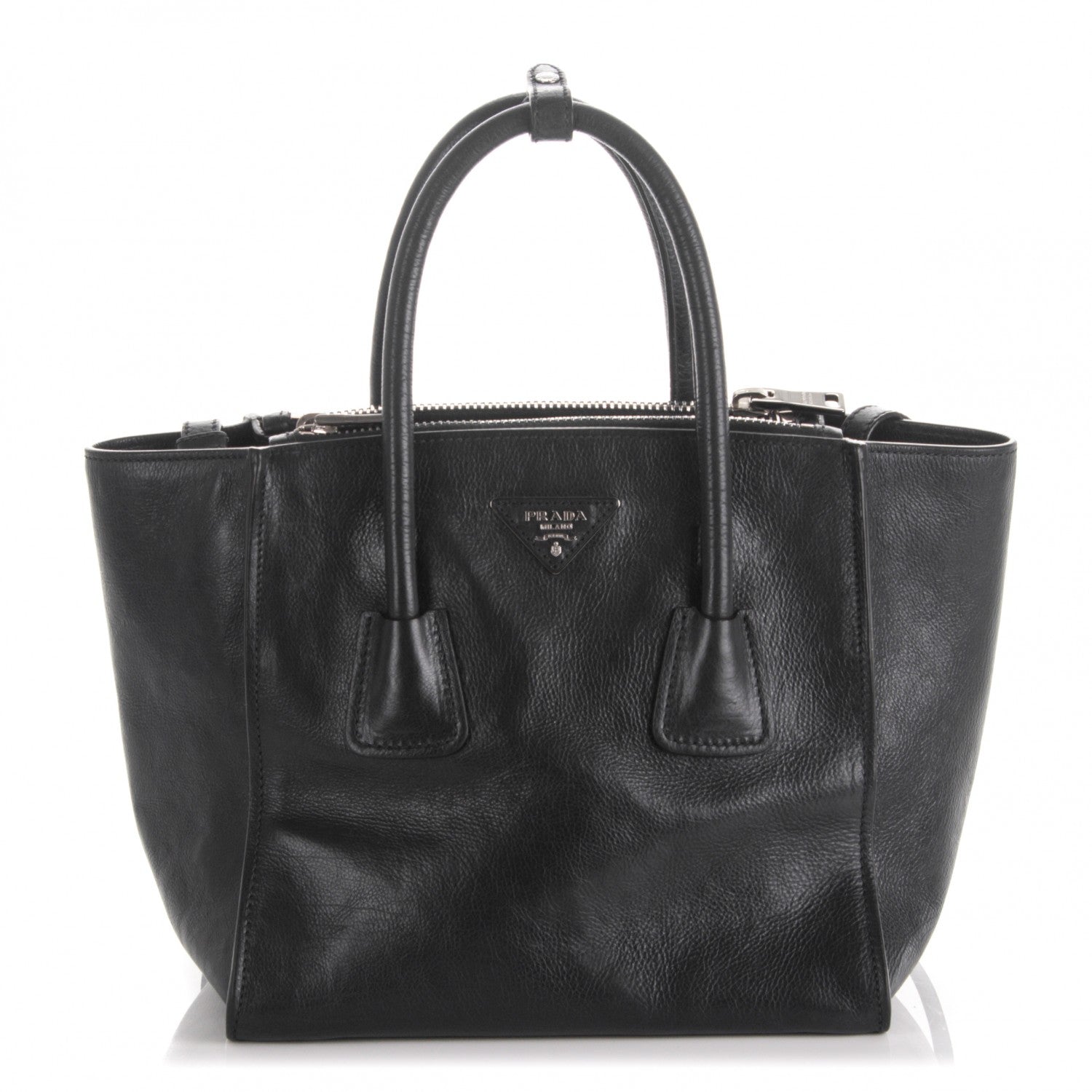 Prada Glace Calf Small Twin Pocket Tote Nero Black 1 of 7