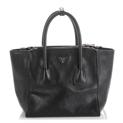 Prada Glace Calf Small Twin Pocket Tote Nero Black 1 of 7