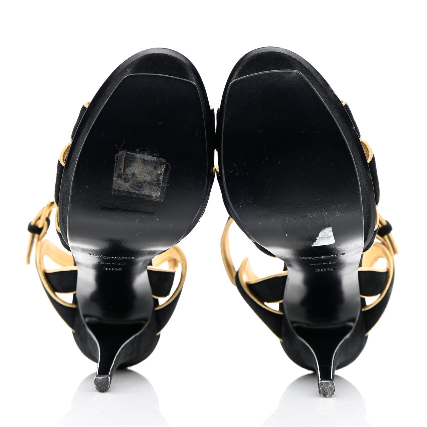 Suede Tribute 105 Platform Sandals 38.5 Black Gold