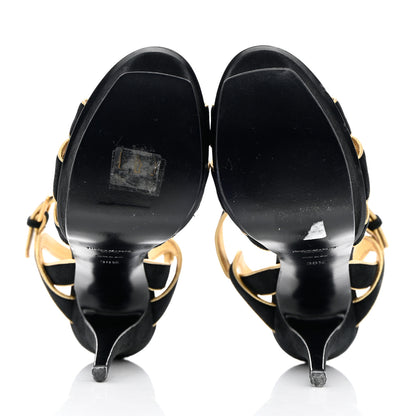 Saint Laurent Suede Tribute 105 Platform Sandals 38.5 Black Gold 5 of 11