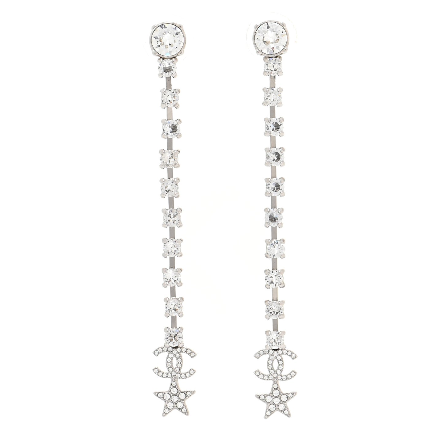 Crystal Starfall Drop Long CC Earrings Silver