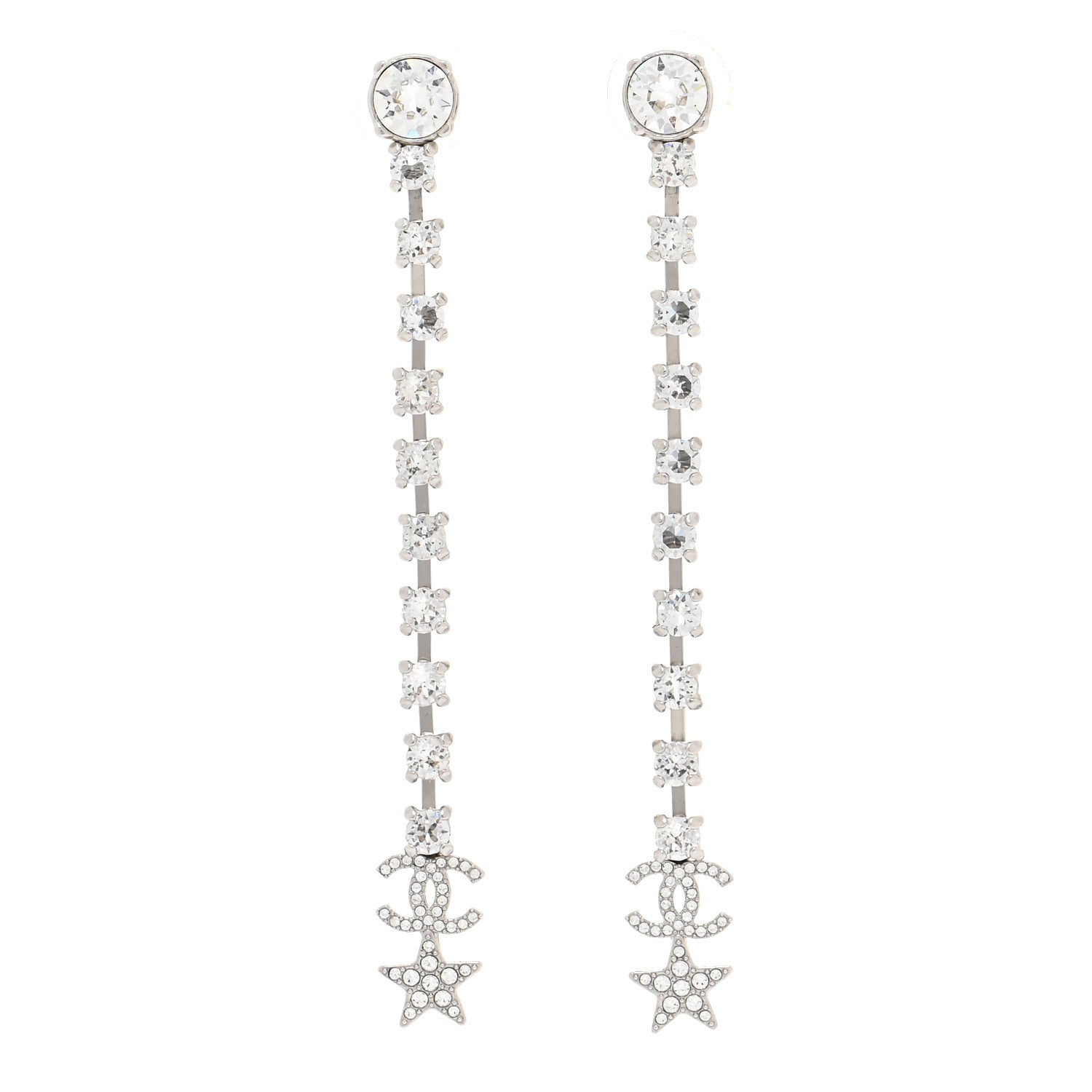 Chanel Crystal Starfall Drop Long CC Earrings Silver 1 of 7