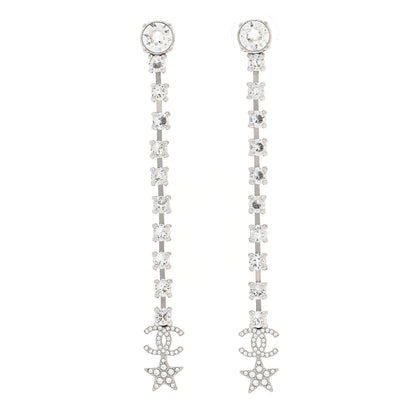 Chanel Crystal Starfall Drop Long CC Earrings Silver 1 of 7