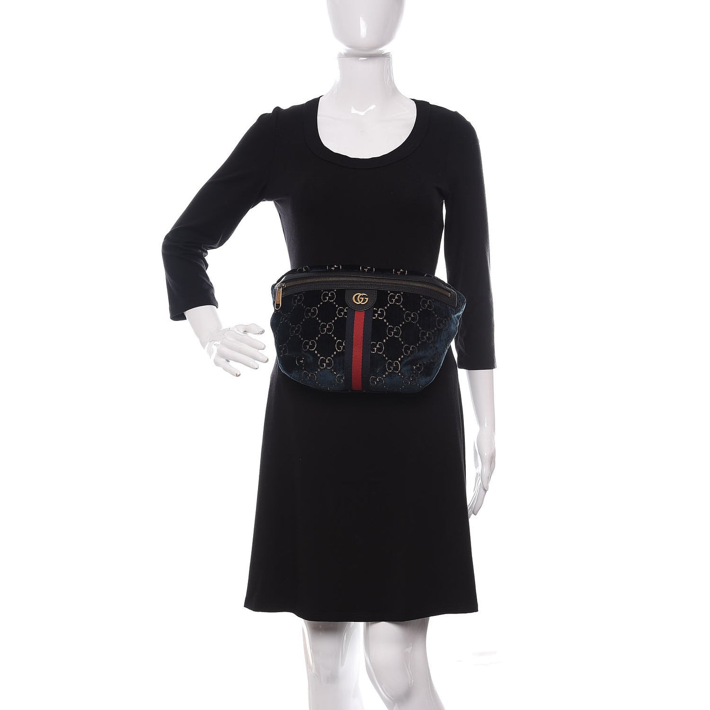 Velvet GG Monogram Web Belt Bag Blue Beige
