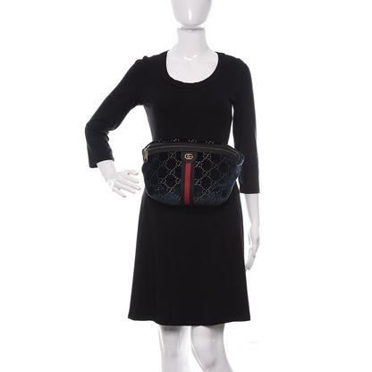 Gucci Velvet GG Monogram Web Belt Bag Blue Beige 2 of 10