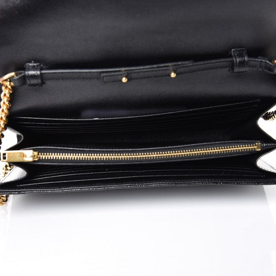 Saint Laurent Grain De Poudre Matelasse Chevron Monogram Chain Wallet Black 5 of 8