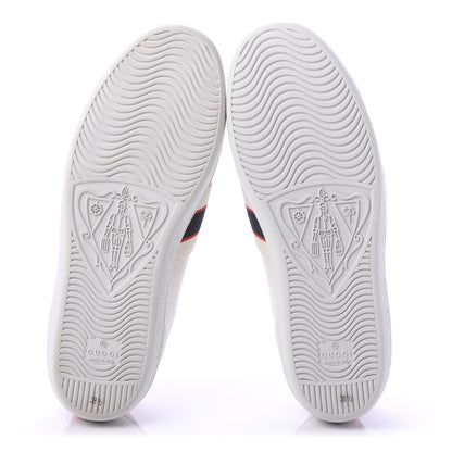 Gucci Calfskin Stripe Womens New Ace Sneakers 38.5 New Mystic White Ecru Red Flame 5 of 9