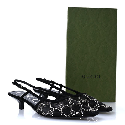 Gucci Tela Retino Kid Scamosciato Crystal GG Monogram Square G 35mm Slingback Pumps 38.5 Black 8 of 8