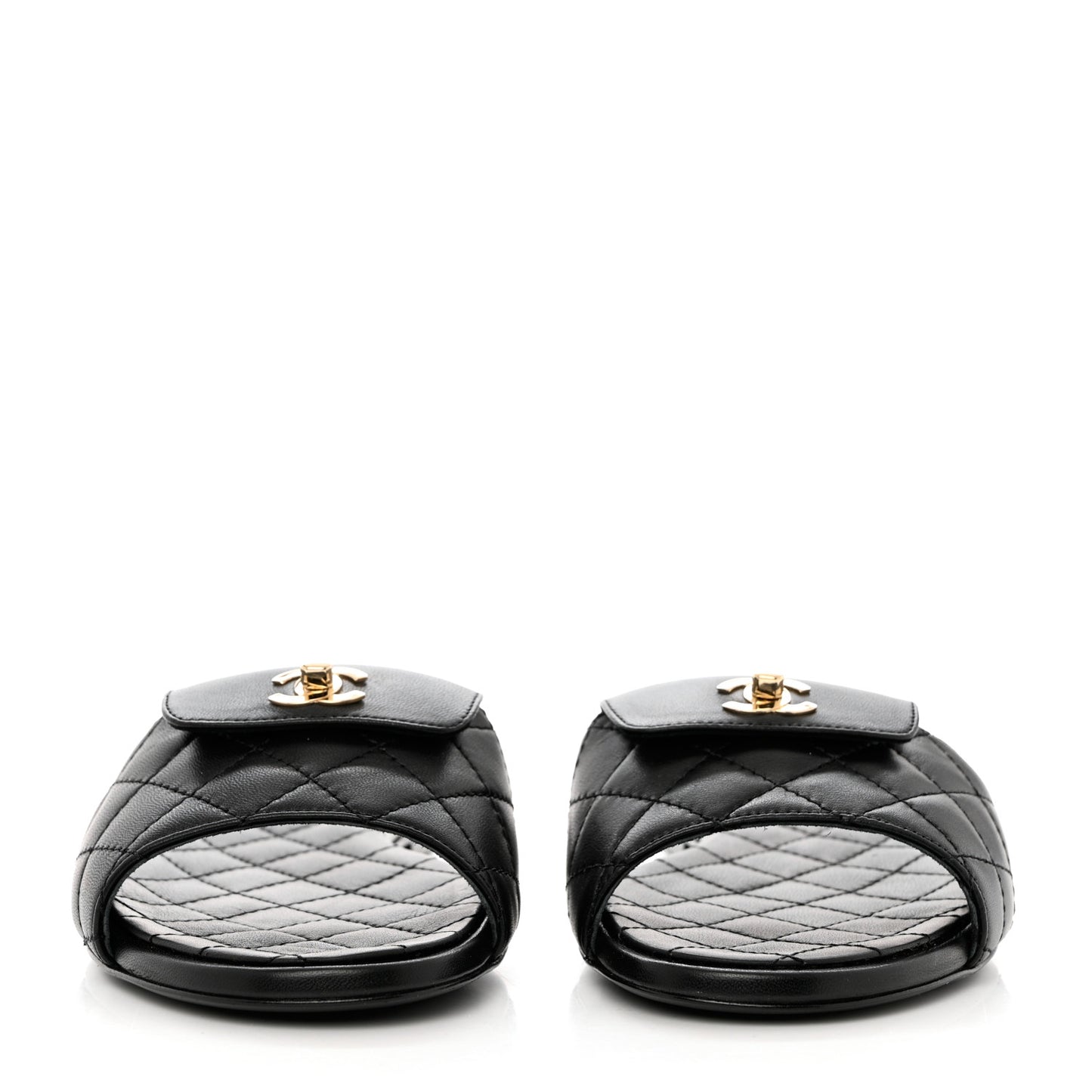 Lambskin Quilted CC Turnlock Sandals 38 Black