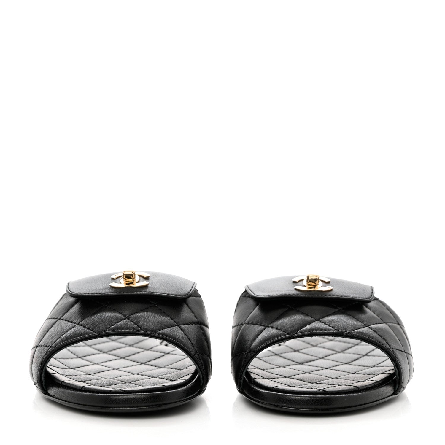 Chanel Lambskin Quilted CC Turnlock Sandals 38 Black 2 of 9
