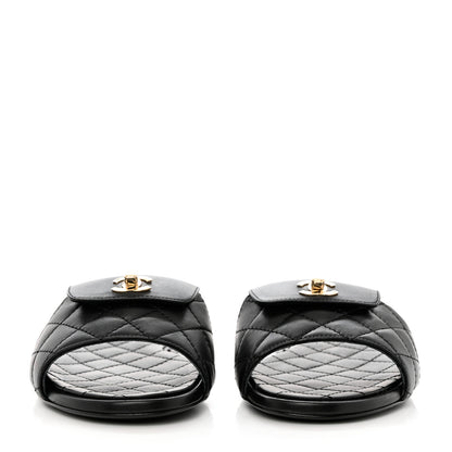 Chanel Lambskin Quilted CC Turnlock Sandals 38 Black 2 of 9