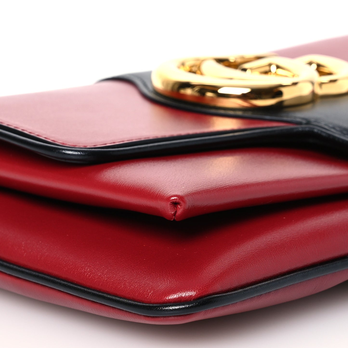 Vitello Palmellato Lux Bi-Color Small Arli Flap Shoulder Bag New Cherry Red Black