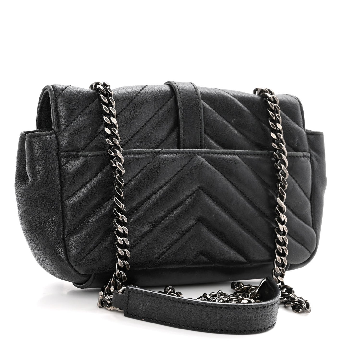 Sheepskin Matelasse Chevron Monogram Classic Baby Chain Bag Black