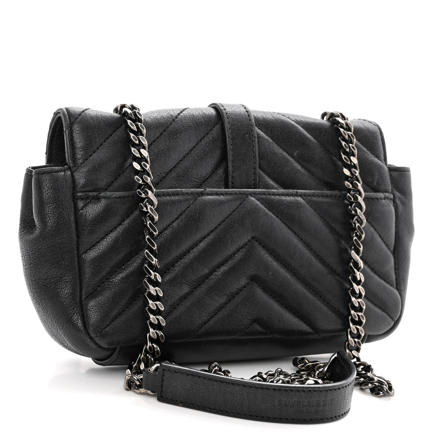 Saint Laurent Sheepskin Matelasse Chevron Monogram Classic Baby Chain Bag Black 3 of 10