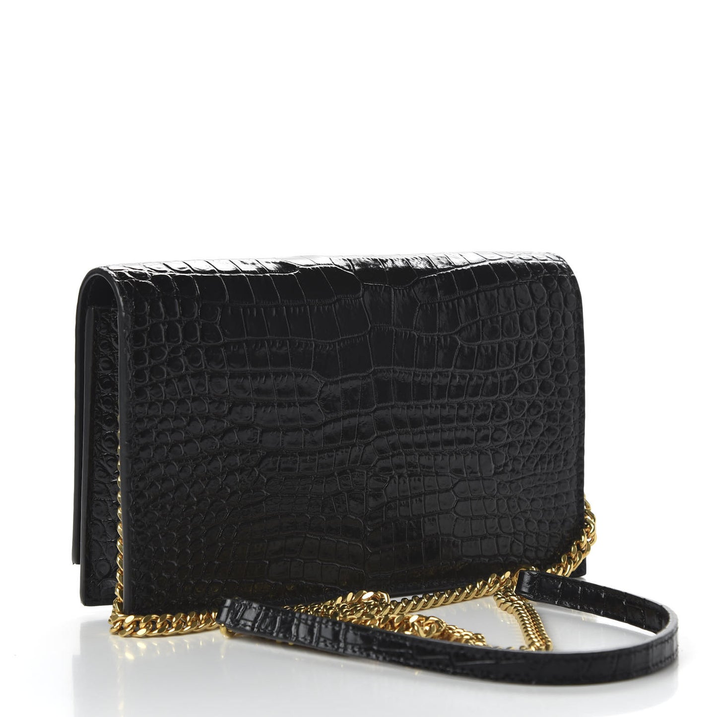 Calfskin Crocodile Embossed Kate Monogram Tassel Chain Wallet Black