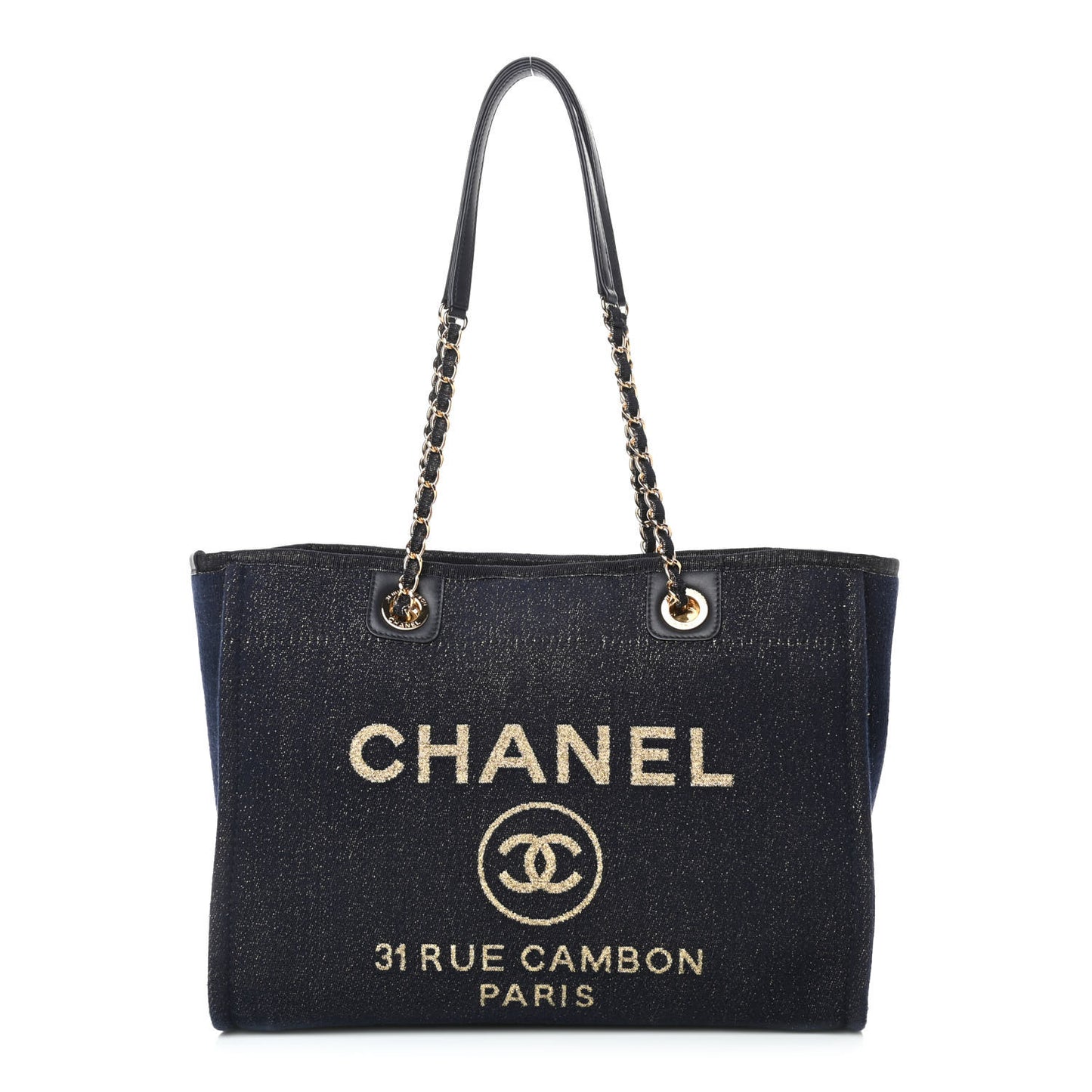 Lurex Canvas Small Deauville Tote Navy Blue Gold