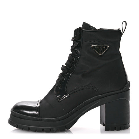 Spazzolato Re-Nylon Metal Triangle Logo Lace Up 55mm Ankle Boots 39 Black