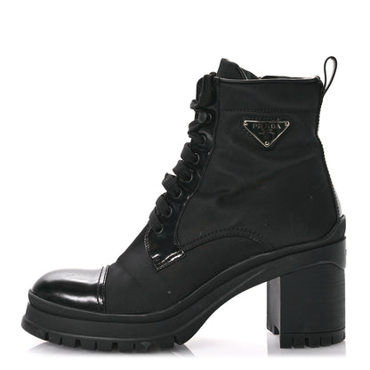 Prada Spazzolato Re-Nylon Metal Triangle Logo Lace Up 55mm Ankle Boots 39 Black 1 of 10