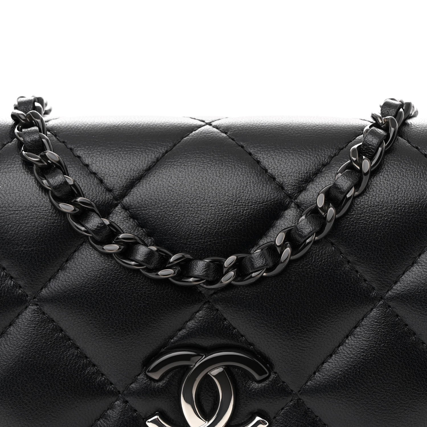 Chanel Lambskin Quilted CC Clutch on Chain WOC Black 10 of 12