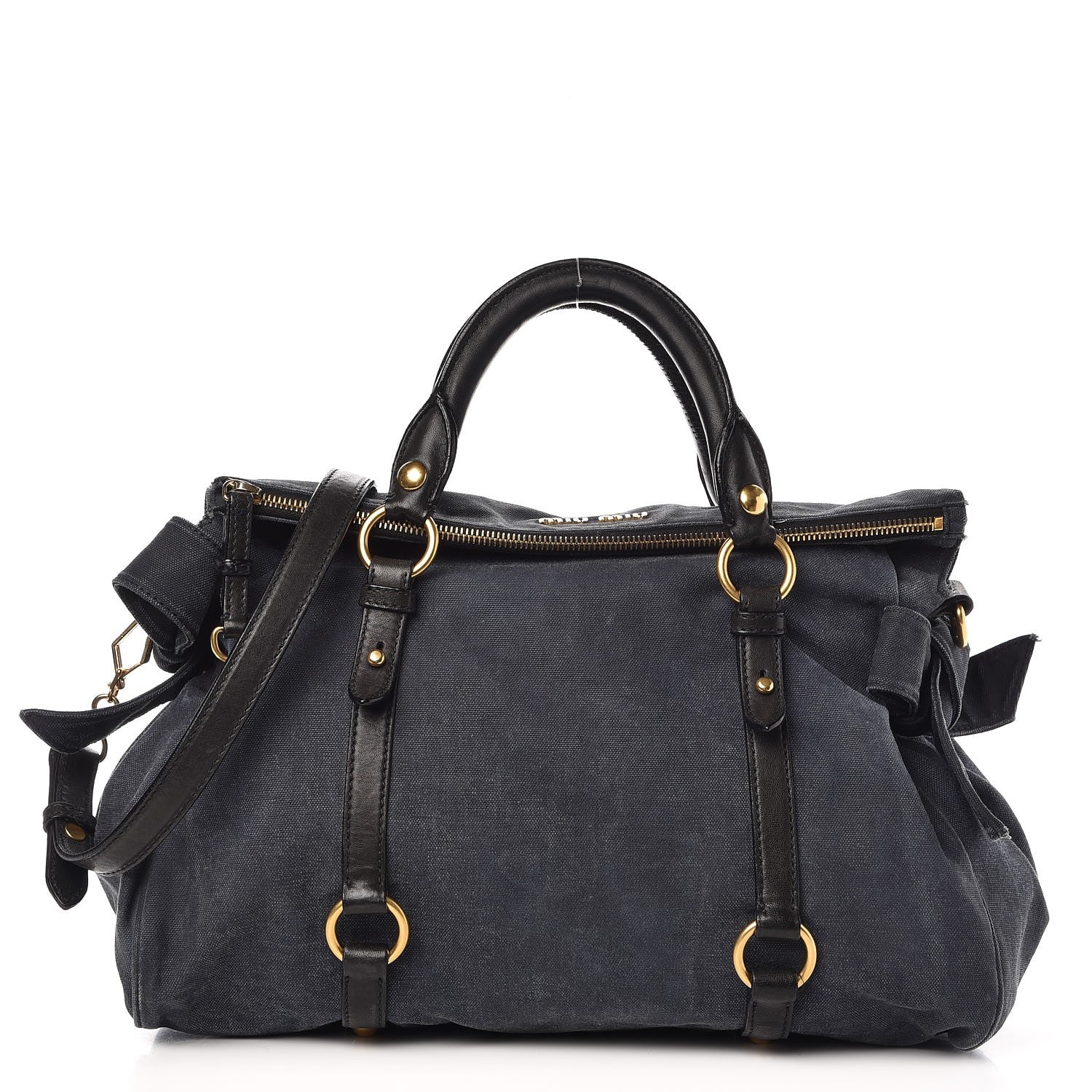 Miu Miu Washed Canvas Canapa Shopping Pattina Tote Bleuette 1 of 11
