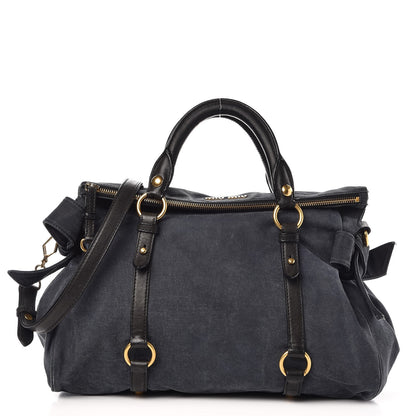 Miu Miu Washed Canvas Canapa Shopping Pattina Tote Bleuette 1 of 11