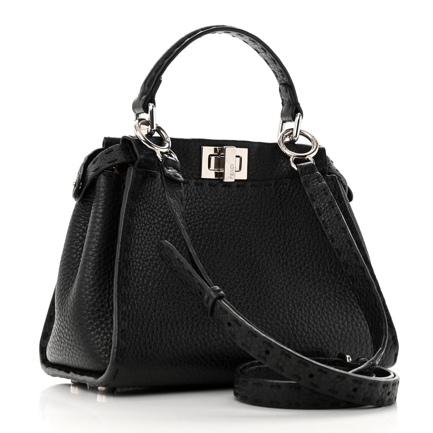 Fendi Cuoio Romano Selleria Bi-Color Mini Peekaboo Iconic Satchel Black Mou 3 of 10