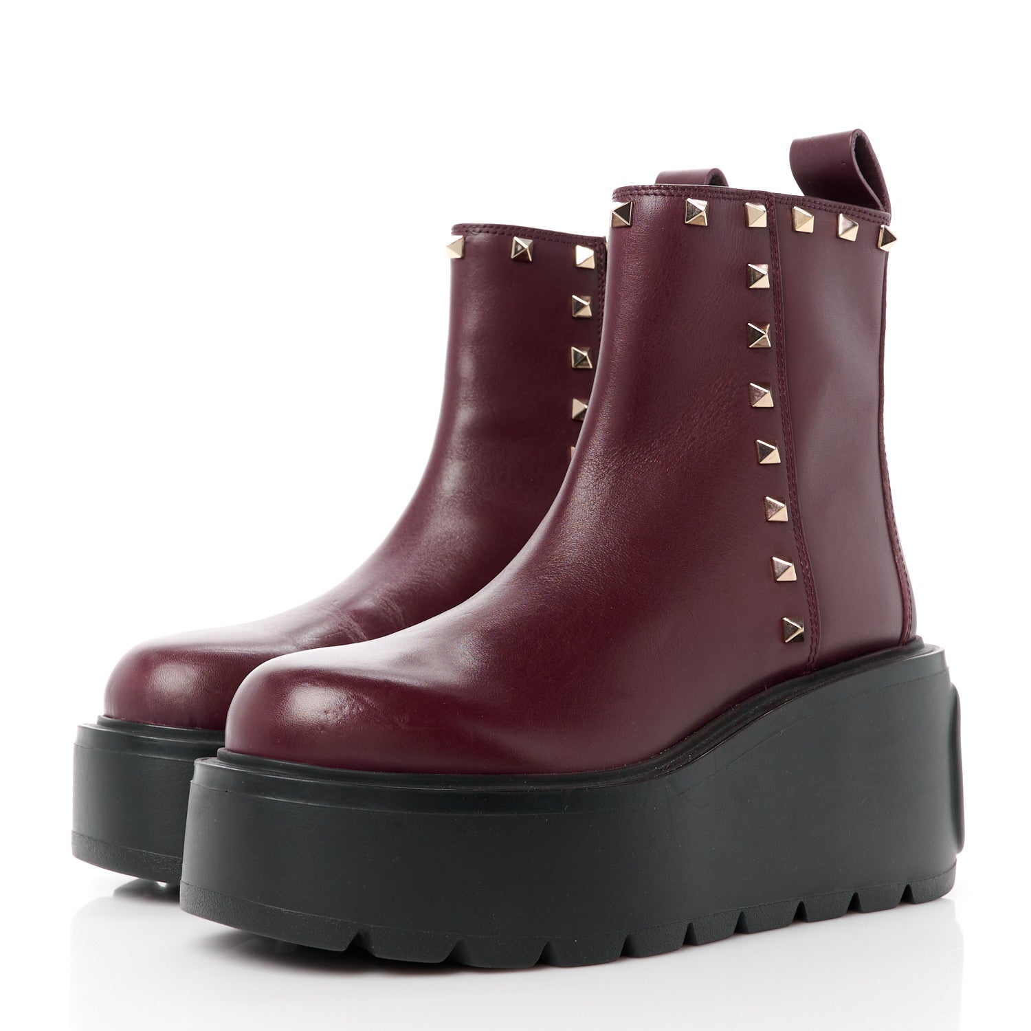 Valentino Garavani Calfskin Rockstud VLOGO Uniqueform Chelsea 55/85mm Flatform Ankle Boots 37 Rubin Black 3 of 10