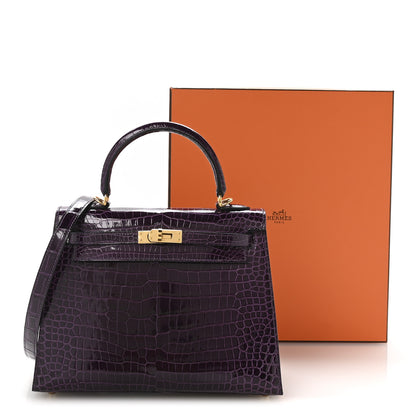 Hermes Shiny Porosus Crocodile Kelly Sellier 25 Amethyst 11 of 11