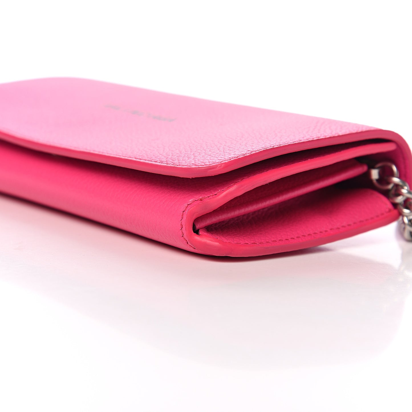 Grained Calfskin Logo Cash Continental Wallet on Chain Acid Pink Black