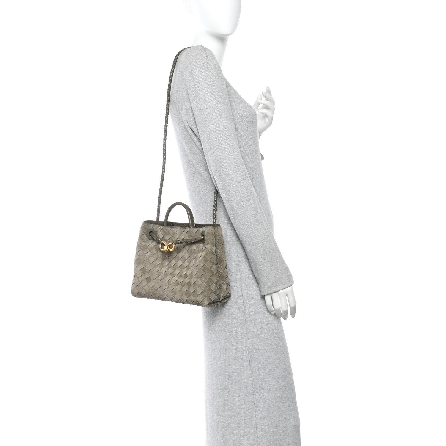 Bottega Veneta Suede Intrecciato Small Andiamo Shoulder Bag Cypress 2 of 10