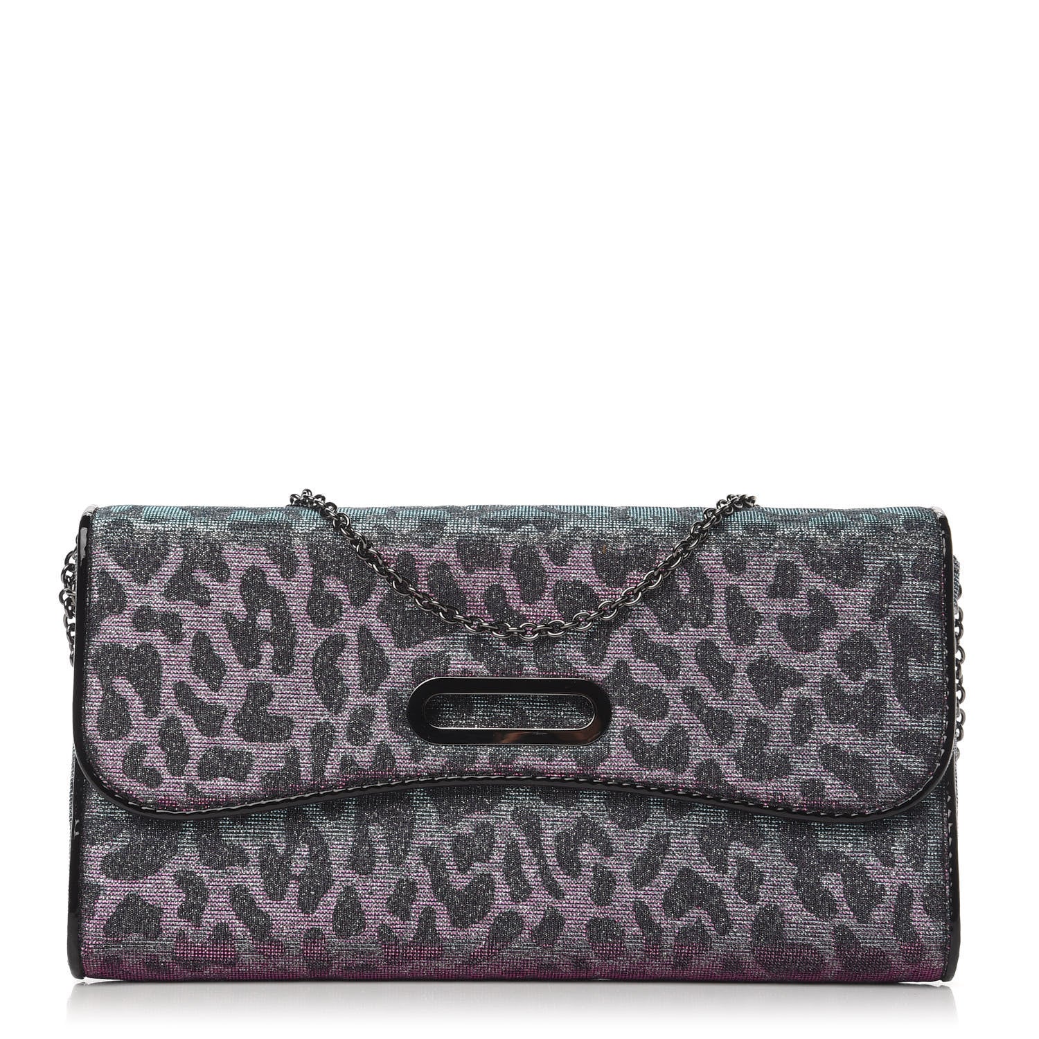 Christian Louboutin Lame Leopard Riviera Clutch Turquoise Violet 1 of 9