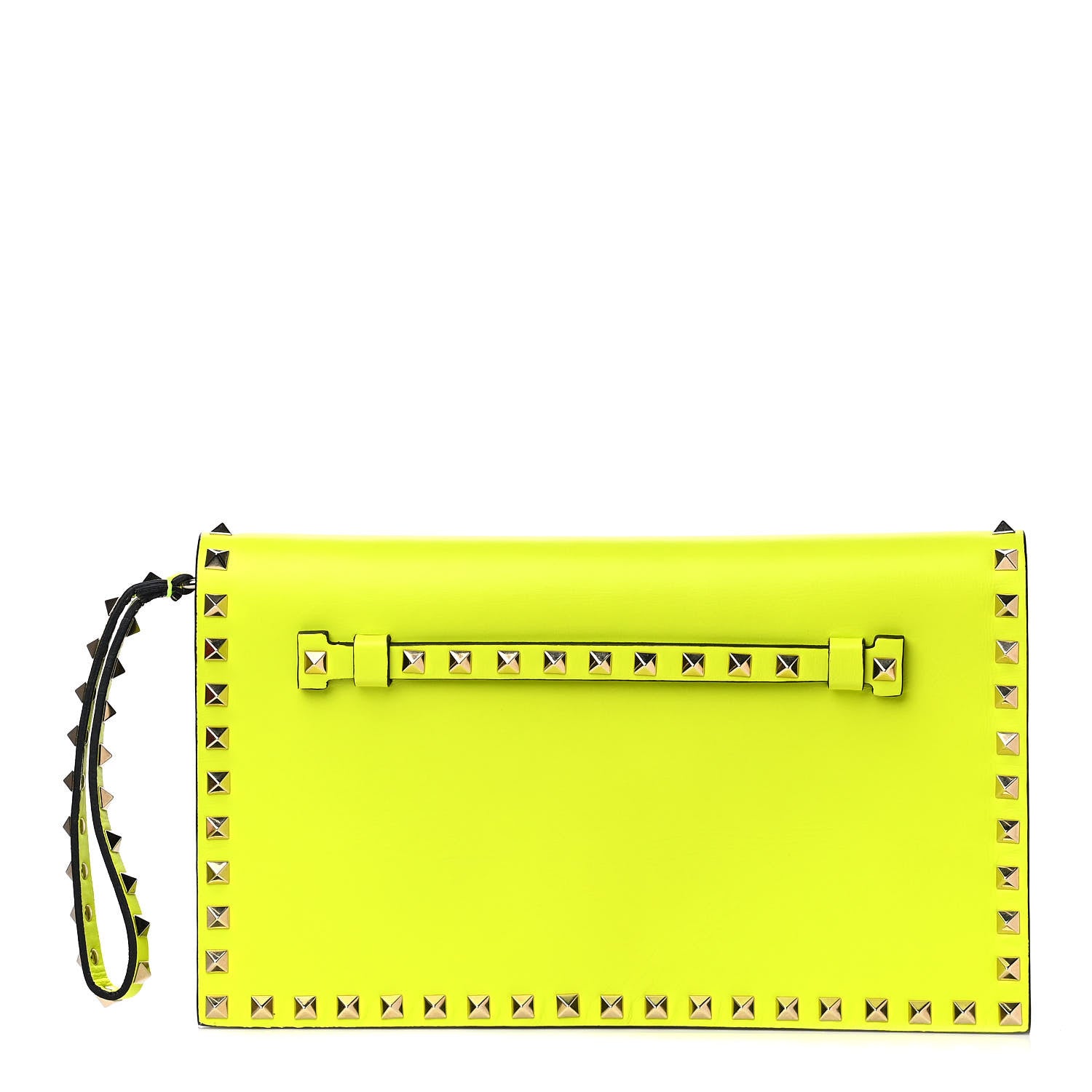 Valentino Garavani Nappa Rockstud Wristlet Clutch Yellow Fluo 1 of 4
