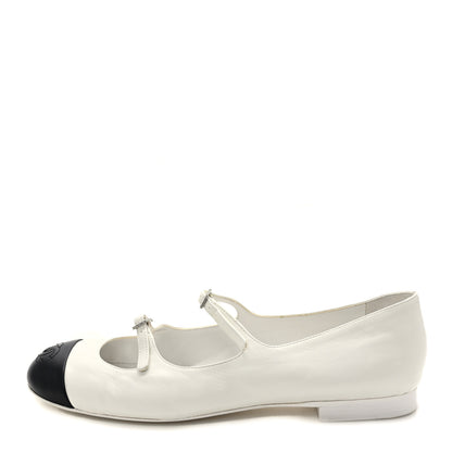 Chanel Lambskin Mary Jane Flats 40 White Black 1 of 9