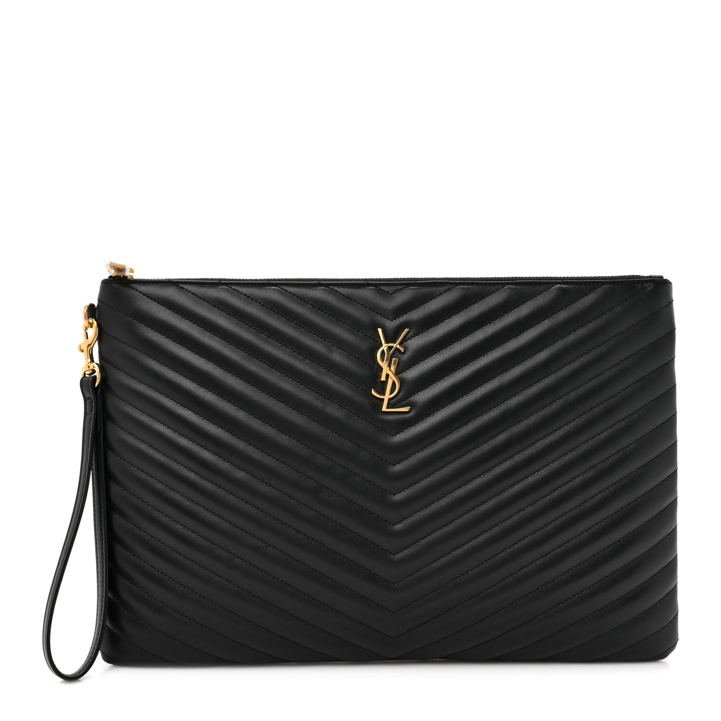 Calfskin Matelasse Chevron Monogram Document Holder Black