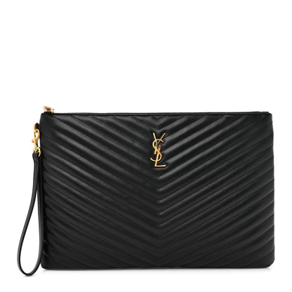 Saint Laurent Calfskin Matelasse Chevron Monogram Document Holder Black 1 of 9