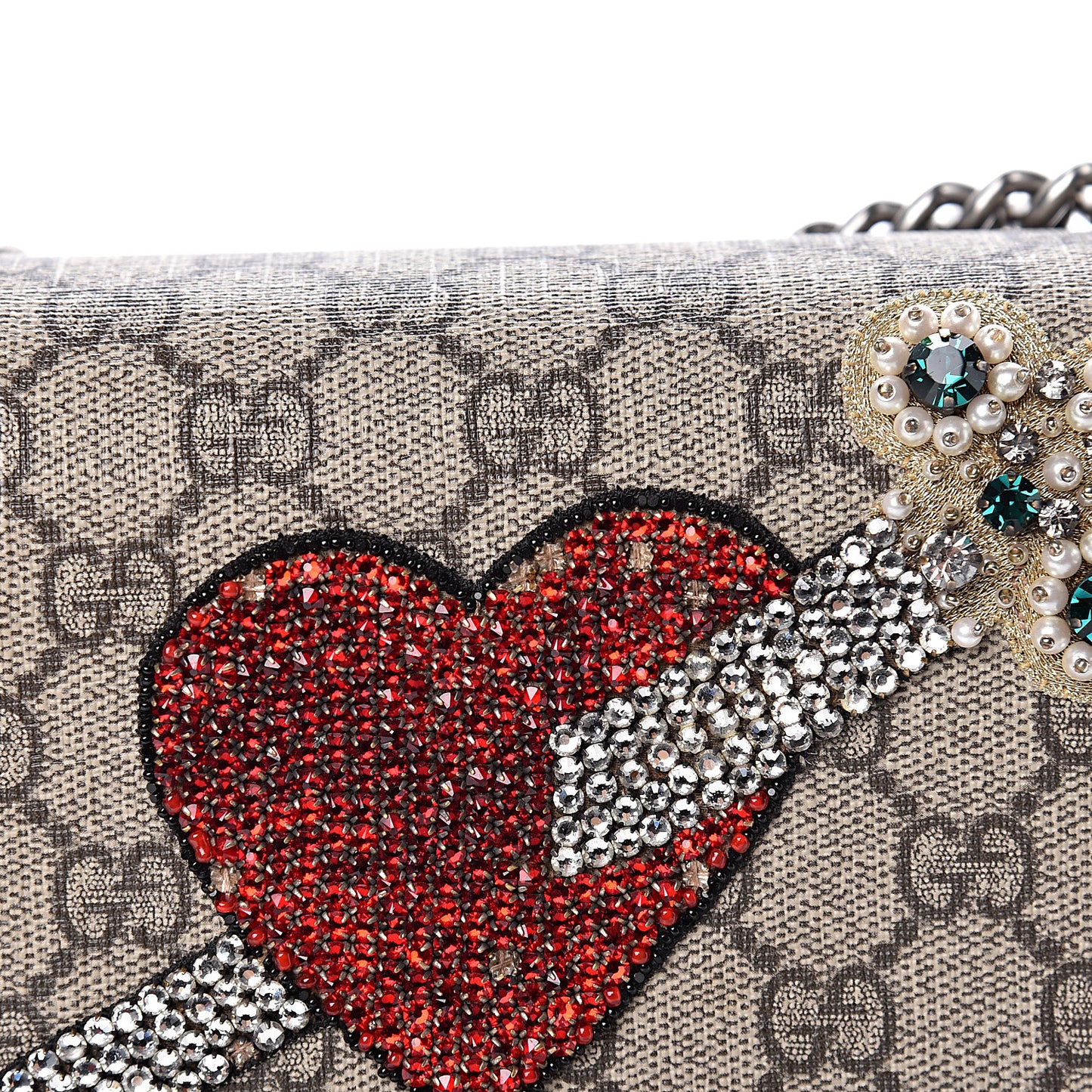 GG Supreme Monogram Suede Pierced Heart Embroidered Medium Dionysus Shoulder Bag Beige Ebony Pink Tropical Flower