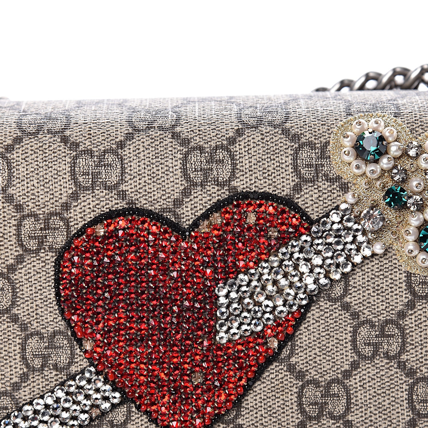 Gucci GG Supreme Monogram Suede Pierced Heart Embroidered Medium Dionysus Shoulder Bag Beige Ebony Pink Tropical Flower 13 of 18