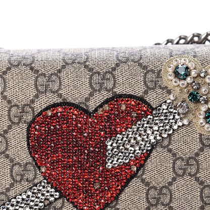 Gucci GG Supreme Monogram Suede Pierced Heart Embroidered Medium Dionysus Shoulder Bag Beige Ebony Pink Tropical Flower 13 of 18