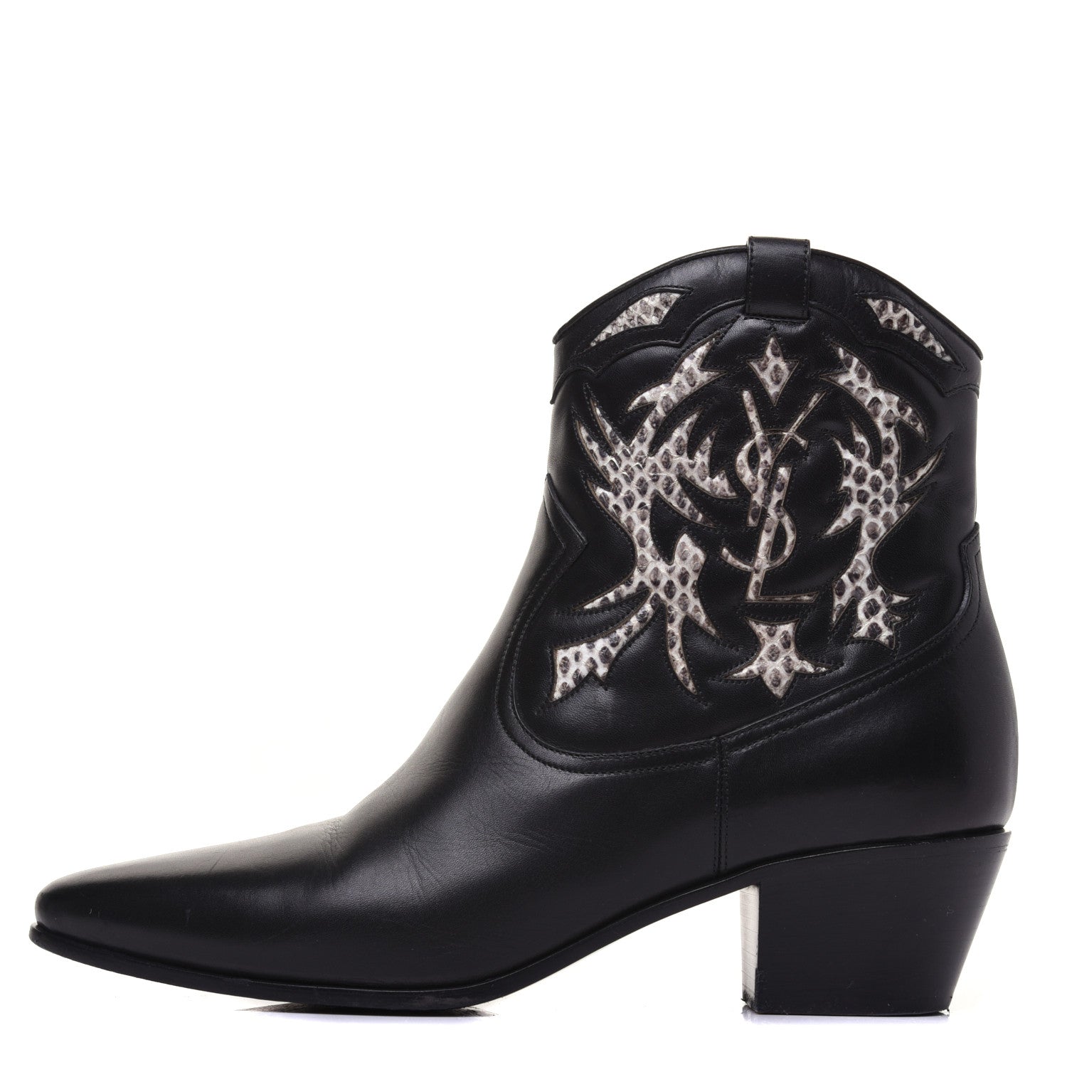 Saint Laurent Calfskin Rock 40 Cowboy Ankle Boots 37 Black 1 of 12