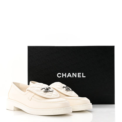 Chanel Shiny Lambskin Quilted CC Turnlock Loafers 38 White 10 of 10