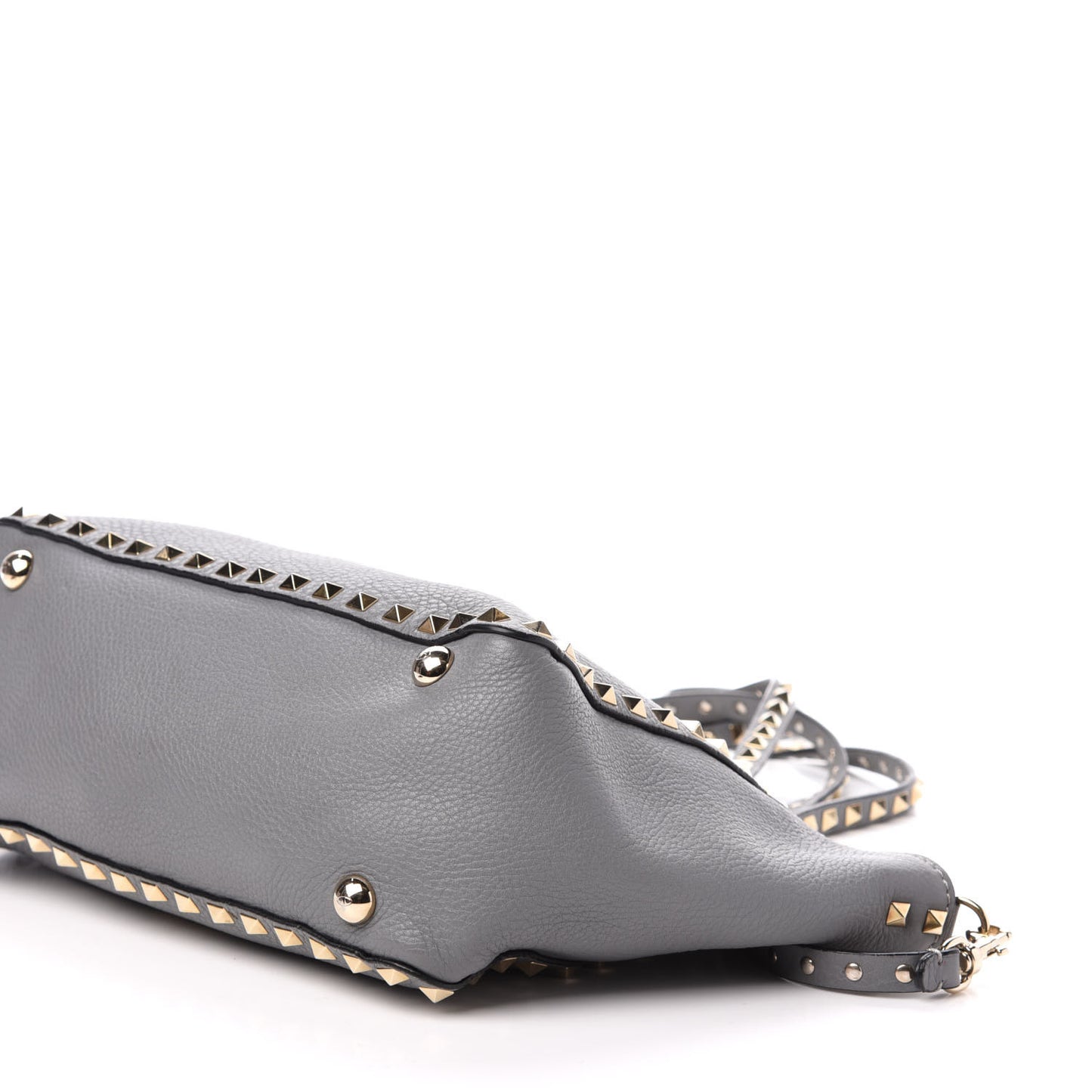 Grained Calfskin Small Rockstud Tote Grey