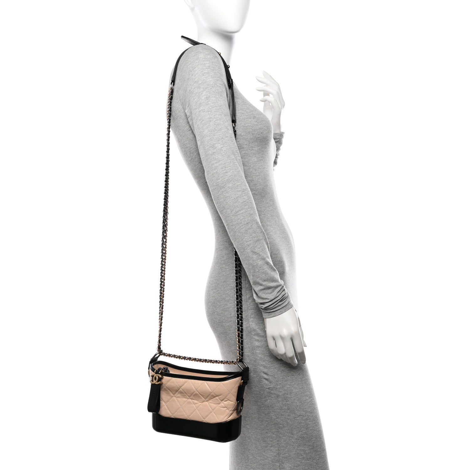 Chanel Aged Calfskin Quilted Small Gabrielle Hobo Beige Black 2 of 10