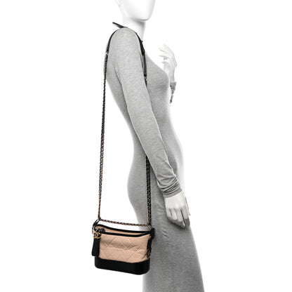 Chanel Aged Calfskin Quilted Small Gabrielle Hobo Beige Black 2 of 10