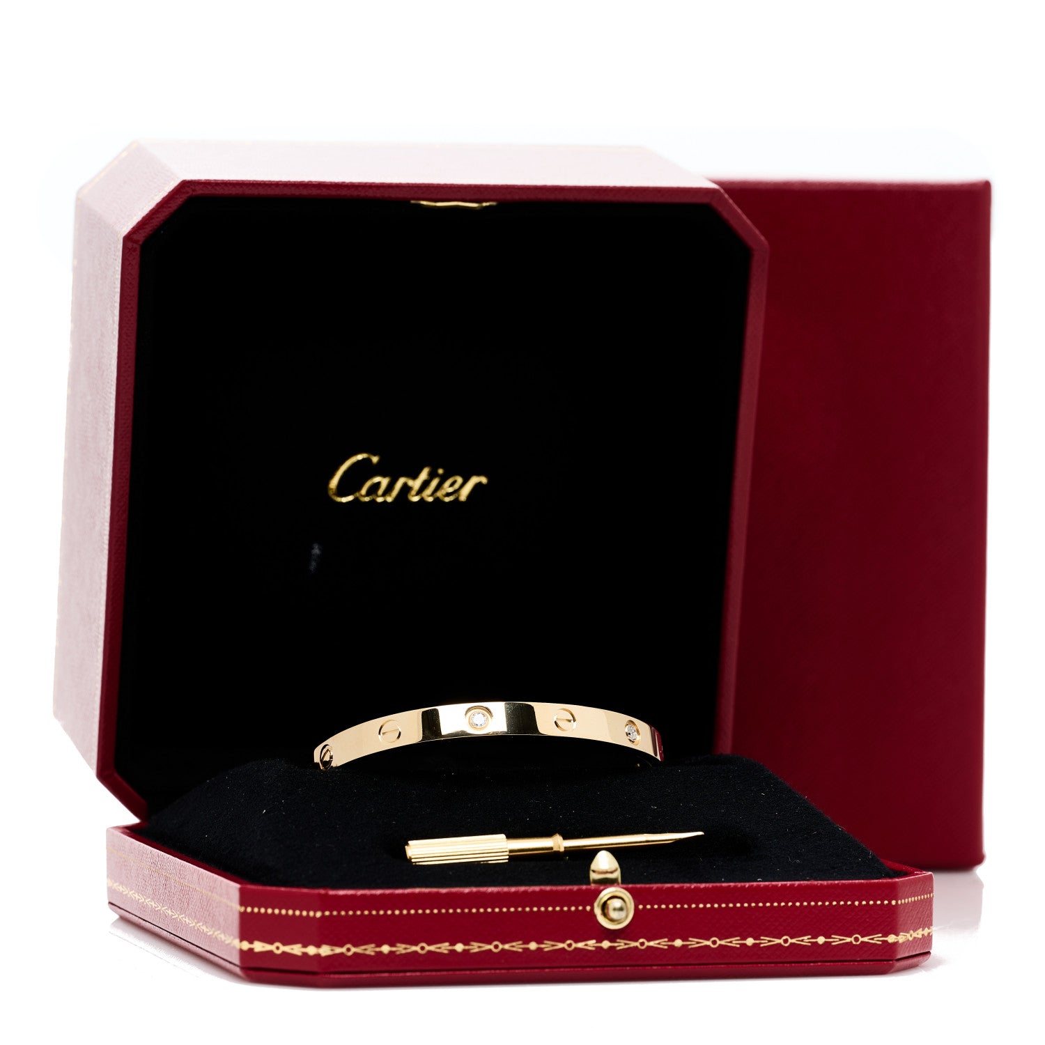 Cartier 18K Yellow Gold 4 Diamond LOVE Bracelet 18 7 of 7