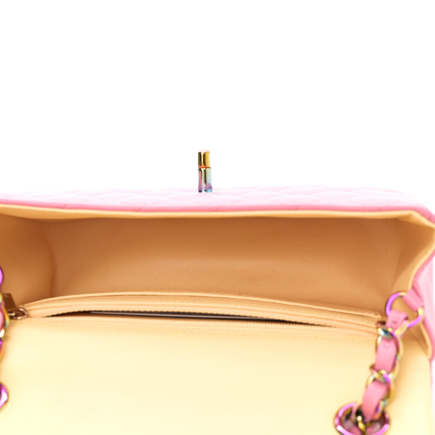 Lambskin Quilted Mini Rectangular Flap Pink Yellow