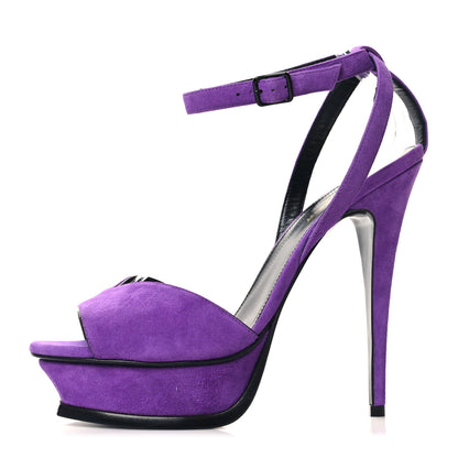 Saint Laurent Kid Scamosciato Tribute 105 Open Toe Platform Sandals 39 Purple 1 of 8